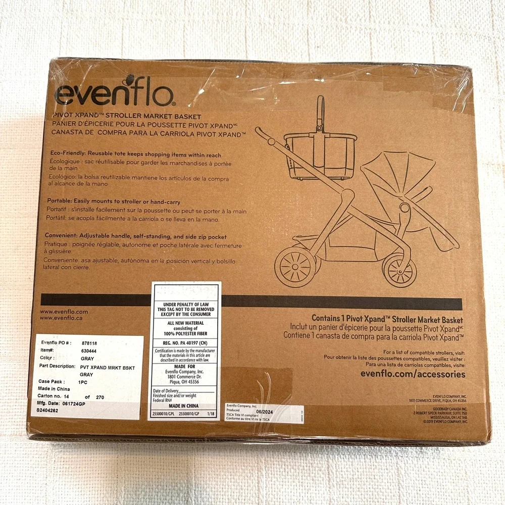Evenflo Pivot Xpand Stroller Market Basket Gray 630444 Accessory 40lbs Capacity